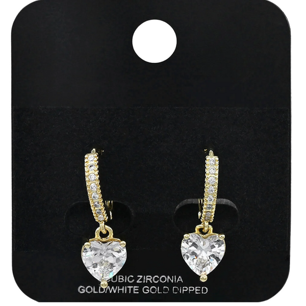 Giada - Gold Dipped/White Gold Dipped Cubic Zirconia Heart Drop Hoop Earrings