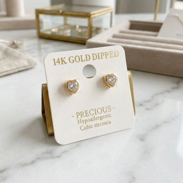 Hayes - 14K Gold Dipped Cubic Zirconia Heart Stud Earrings