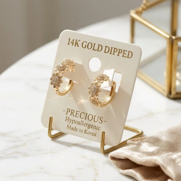 Harlow - 14K Gold Dipped Cubic Zirconia Floral Hoop Earrings