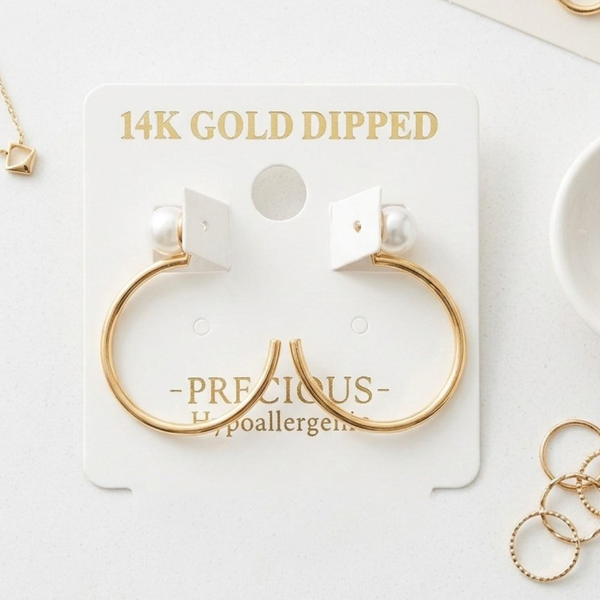 Giada - 14K Gold Dipped Hypoallergenic Pearl Stud Hoop Earrings