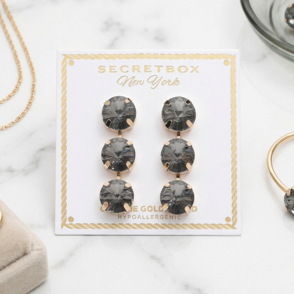 Rita - Gold Dipped Triple Round Gem Drop Earrings