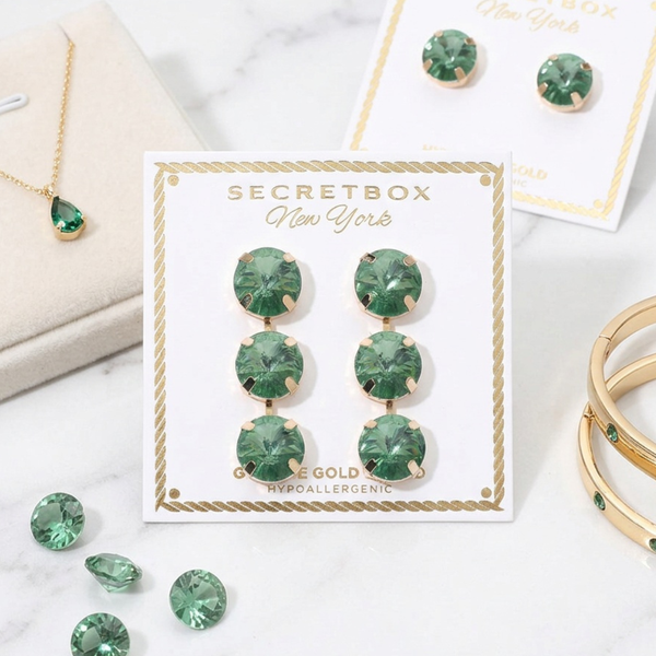 Rita - Gold Dipped Triple Round Gem Drop Earrings