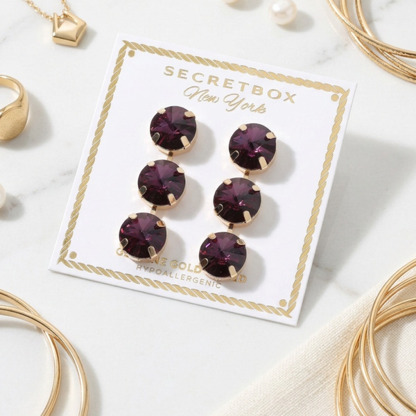 Rita - Gold Dipped Triple Round Gem Drop Earrings