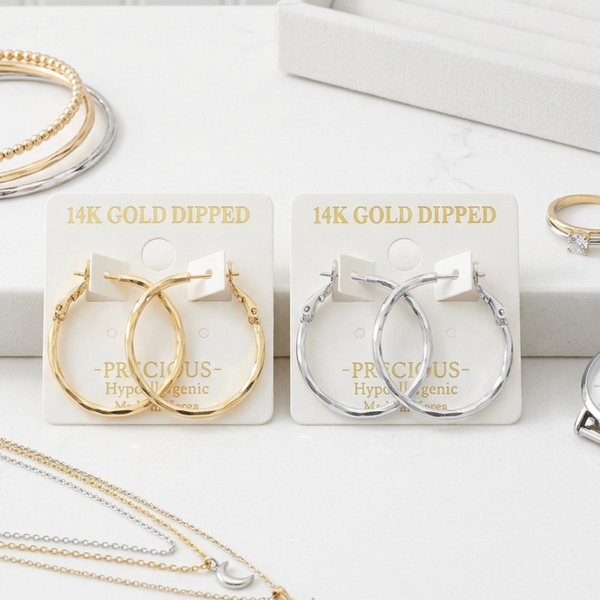 Lana - 14K Gold Dipped / White Gold Dipped Hypoallergenic Faceted Hoop Earrings