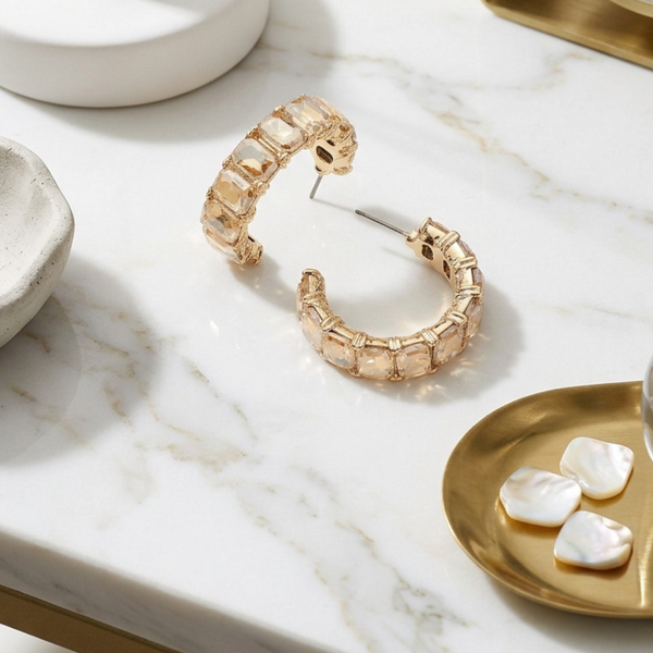 Kehlani  - Faceted Rectangular Gem Hoop Earrings