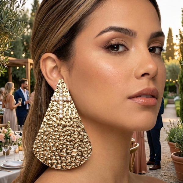 Portia  - Rhinestone Cross Oversized Teardrop Statement Earrings