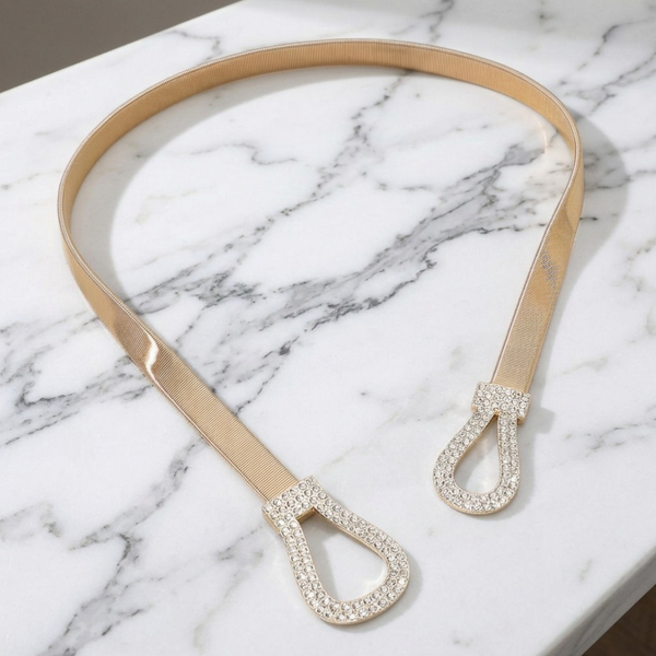 Milana - Pave Teardrop Buckle Accent Slim Stretchable Belt