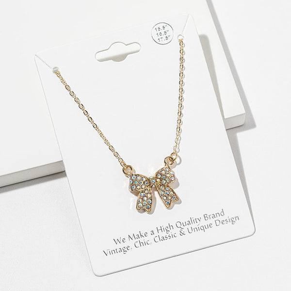 Maria - Rhinestone Bow Pendant Necklace