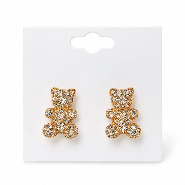 Celine - Crystal Pave Bear Stud Earrings