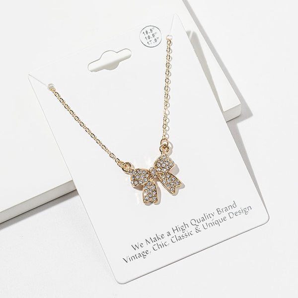 Maria - Rhinestone Bow Pendant Necklace