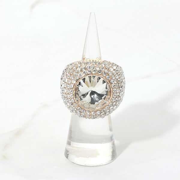 Maya - Centered Stone Pave Dome Stretchable Ring