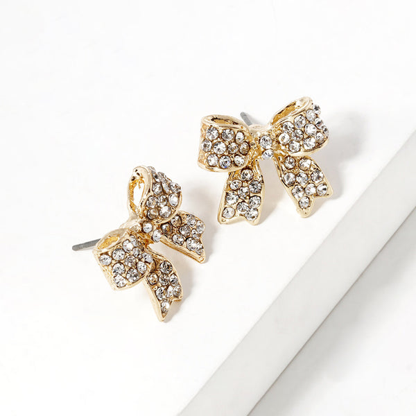 Bianca - Crystal Rhinestone Pave Bow Stud Earrings