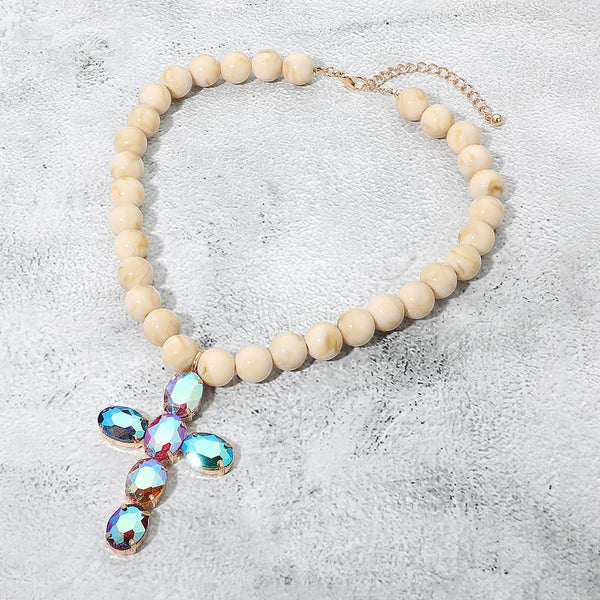 Sally - Oval Stone Cross Pendant Necklace