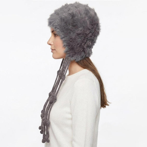 Polly - Furry Trapper Ear Flap Long Knotted Tie Winter Hat