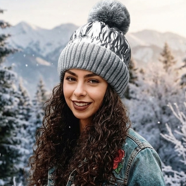 Opal - Fleece Lining Puffer Pom Pom Winter Hat