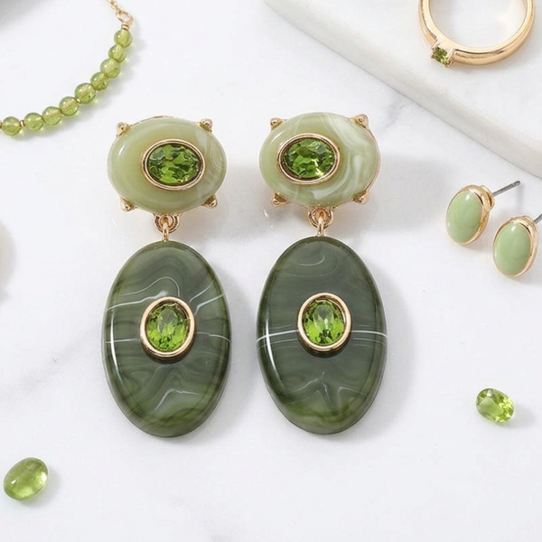 Corinne - Gem Accent Resin Oval Drop Earrings