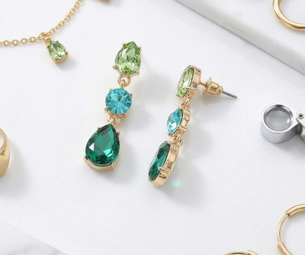 Aliana - Triple Teardrop Stone Cluster Link Drop Earrings