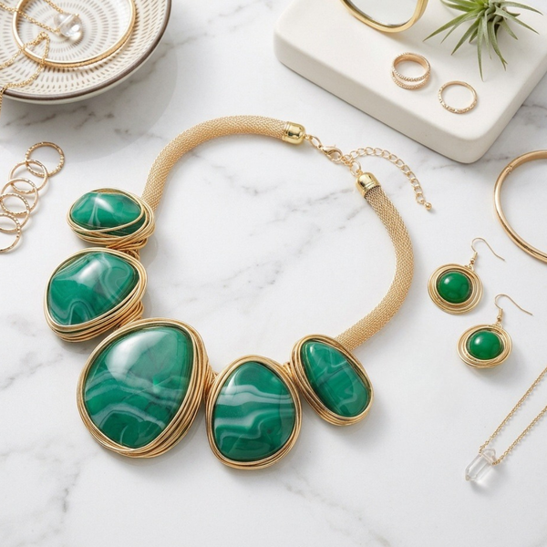 Alanna - Bold Wire Wrapped Marbled Resin Statement Necklace Set