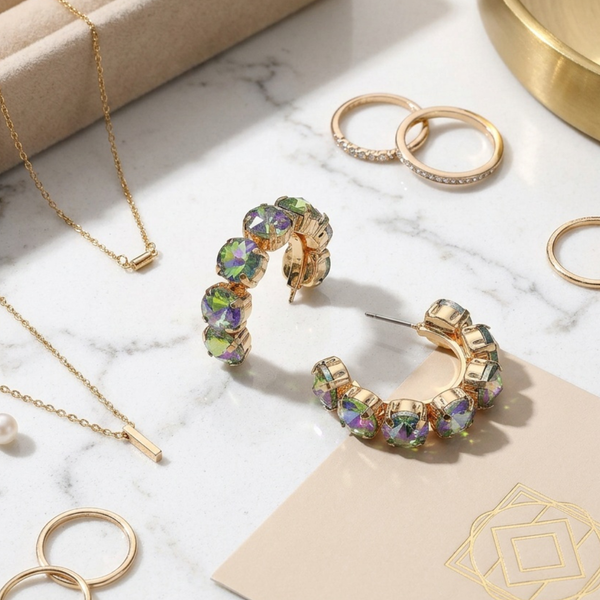 Alice - Faceted Round Stone Hoop Earrings