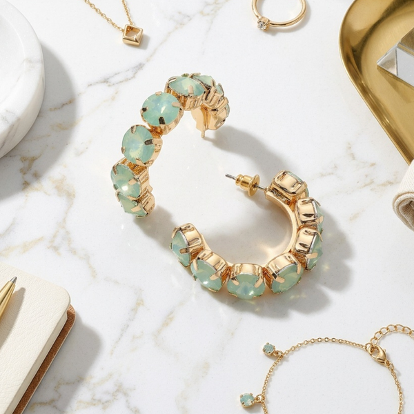 Alice - Faceted Round Stone Hoop Earrings