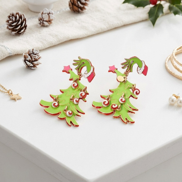 Blake - Grinch Inspired Dangle Christmas Tree Earrings