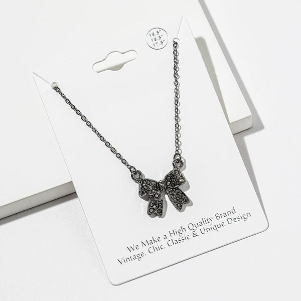 Maria - Rhinestone Bow Pendant Necklace