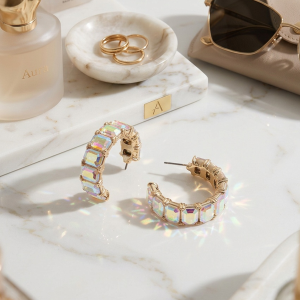 Kehlani  - Faceted Rectangular Gem Hoop Earrings