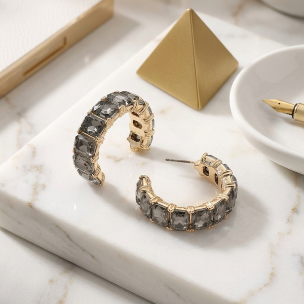Kehlani  - Faceted Rectangular Gem Hoop Earrings