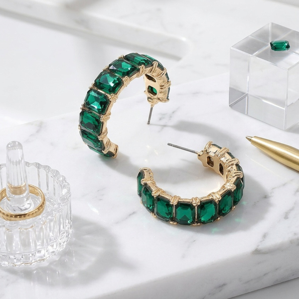 Kehlani  - Faceted Rectangular Gem Hoop Earrings