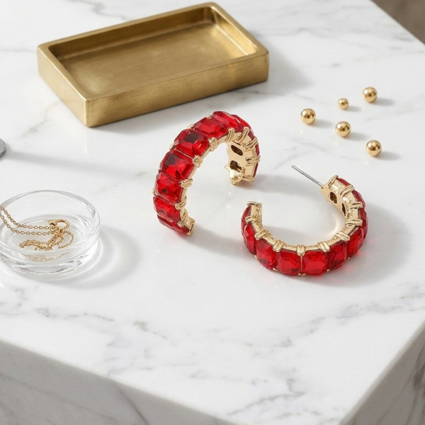Kehlani  - Faceted Rectangular Gem Hoop Earrings