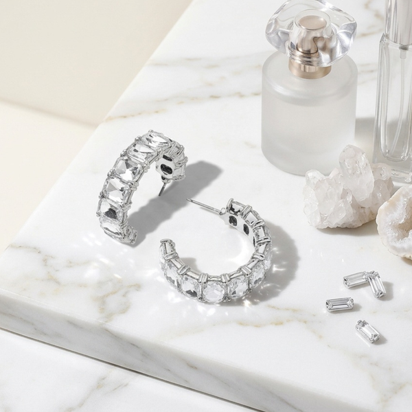 Kehlani  - Faceted Rectangular Gem Hoop Earrings