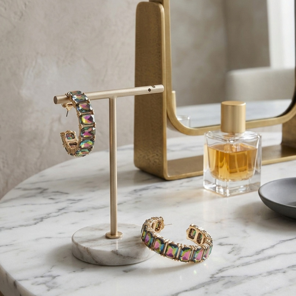 Kehlani  - Faceted Rectangular Gem Hoop Earrings