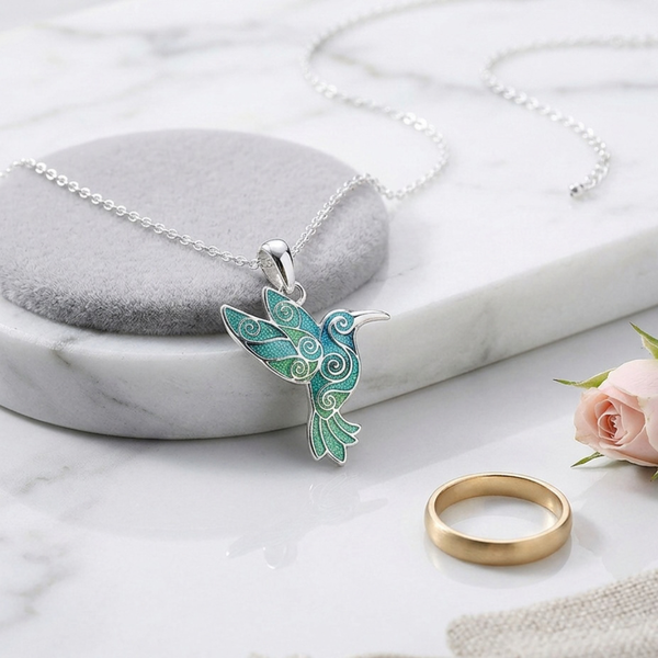 Kylie  - Enamel Swirl Hummingbird Pendant Necklace