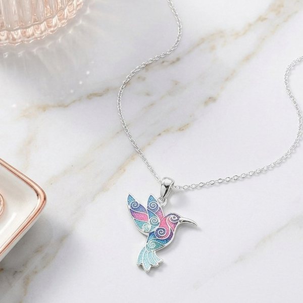 Kylie  - Enamel Swirl Hummingbird Pendant Necklace