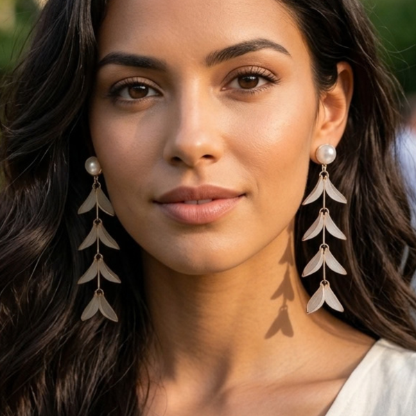 Beatrice - Cascading Leaf Brance Long Drop Earrings