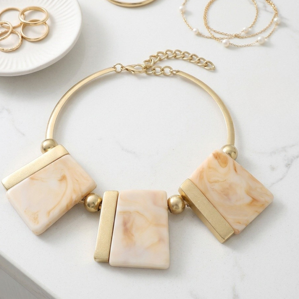 Delphine - Triple Panel Link Collar Statement Necklace