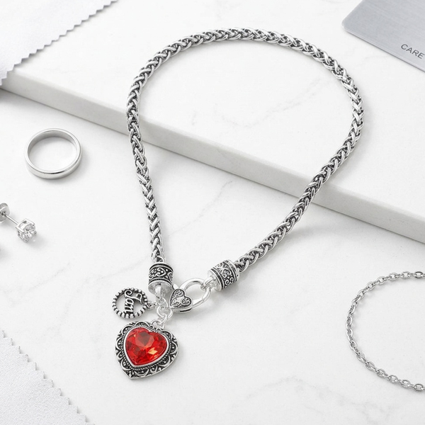 Annika - Birthstone Heart Charm Pendant Braided Chain Necklace