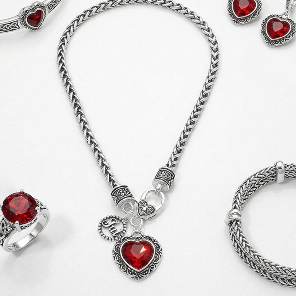 Annika - Birthstone Heart Charm Pendant Braided Chain Necklace