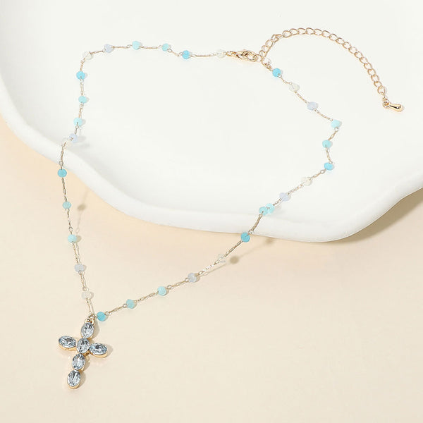 Gracie - Marquise Stone Cross Pendant Necklace