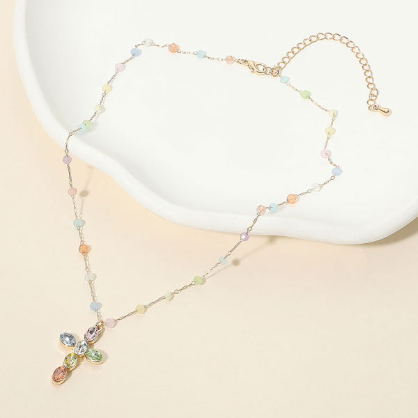Gracie - Marquise Stone Cross Pendant Necklace