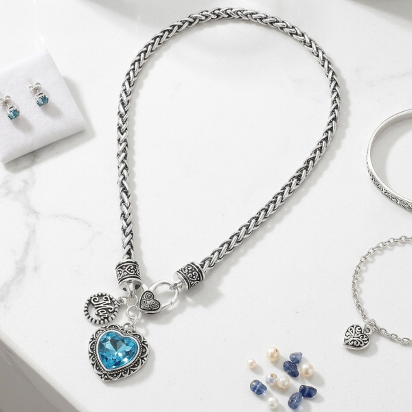 Annika - Birthstone Heart Charm Pendant Braided Chain Necklace