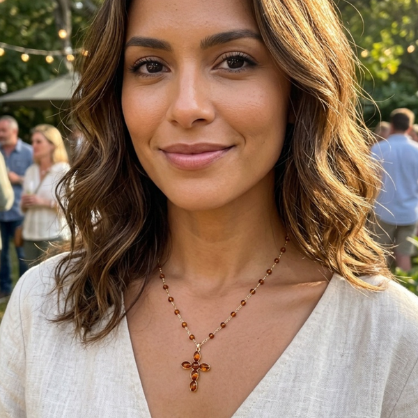 Gracie - Marquise Stone Cross Pendant Necklace