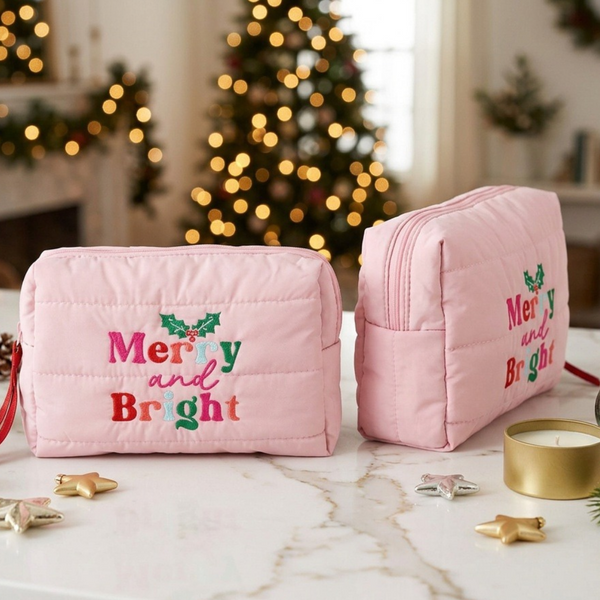 Estelle - MERRY and BRIGHT  Embroidered Quilted Pouch Bag