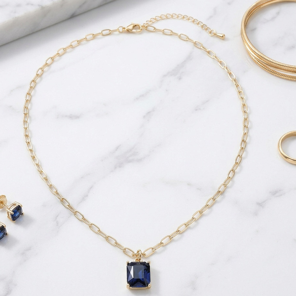 Malia - Faceted Gem Pendant Paperclip Chain Necklace