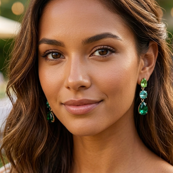 Aliana - Triple Teardrop Stone Cluster Link Drop Earrings