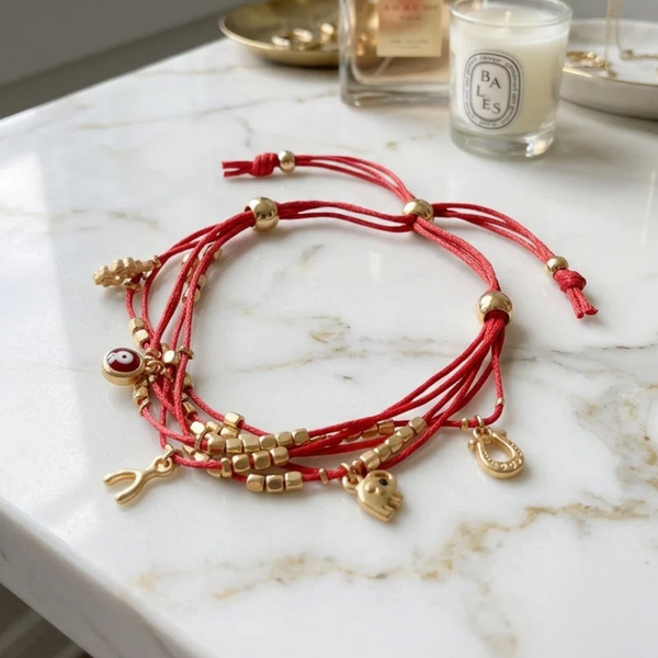Mimi - Evil Eye Multi Charm Adjustable Pull Tie Bracelet