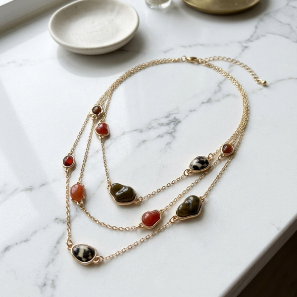 Stormi - Multi Stone Charm Station Multi Layered Necklace