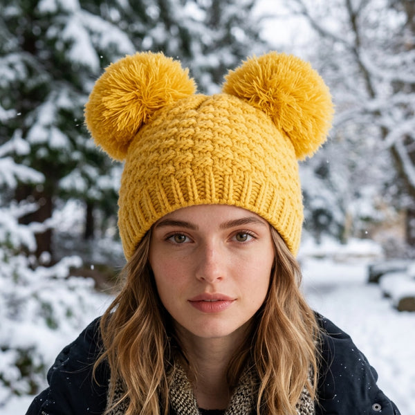 Kilah - Double Pom Pom Knit Winter Beanie Hat