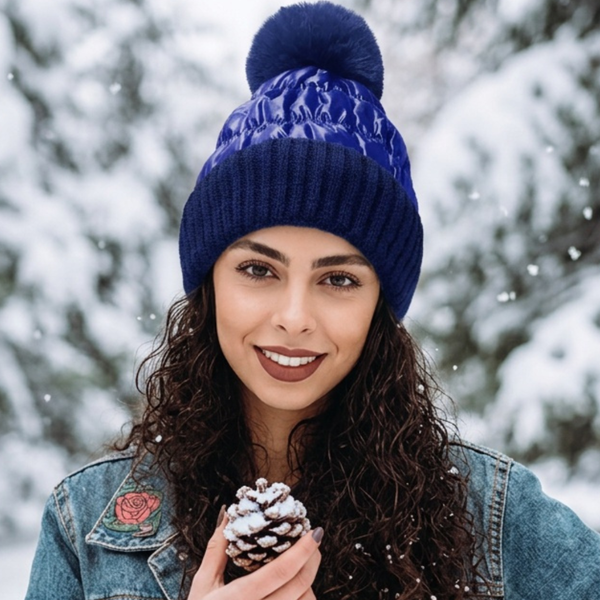 Opal - Fleece Lining Puffer Pom Pom Winter Hat