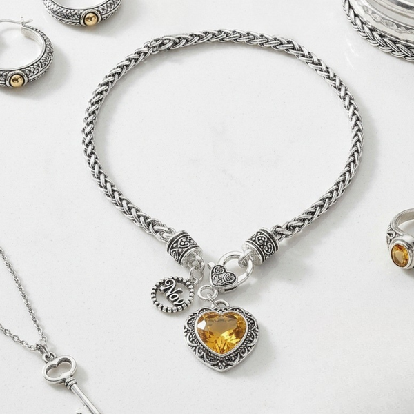 Annika - Birthstone Heart Charm Pendant Braided Chain Necklace